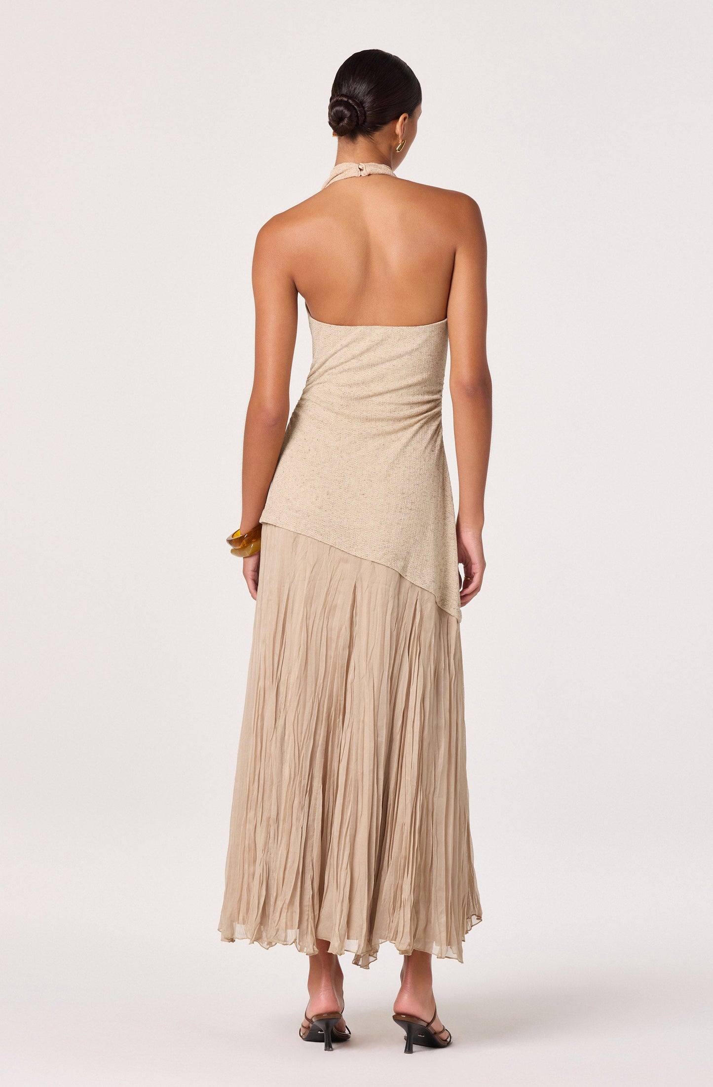 Inez Mixed Media Halter Maxi Dress
