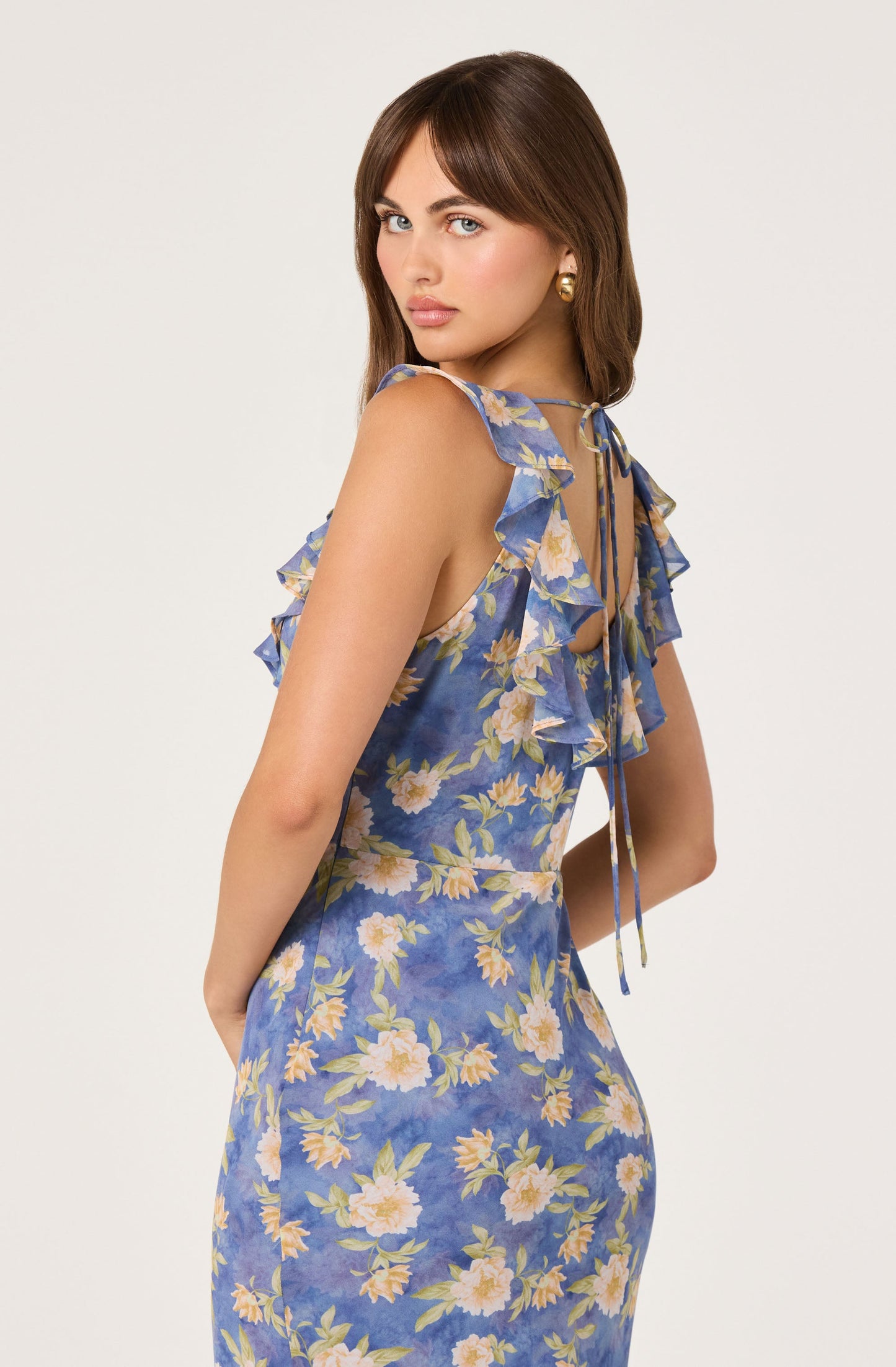 Caroletta Ruffle-Neck Chiffon Maxi Dress