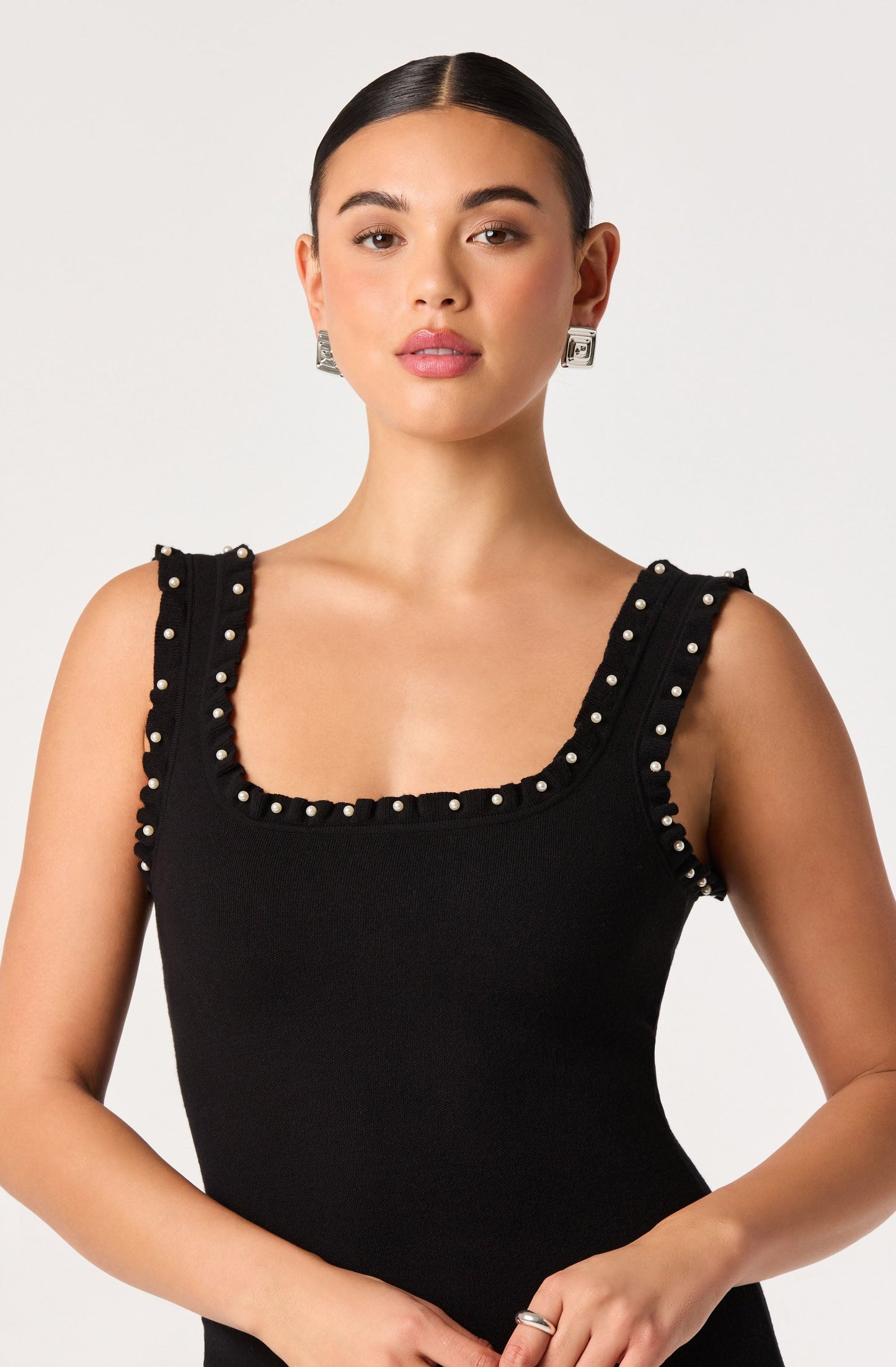 Nya Pearl-Trim Knit Mini Dress