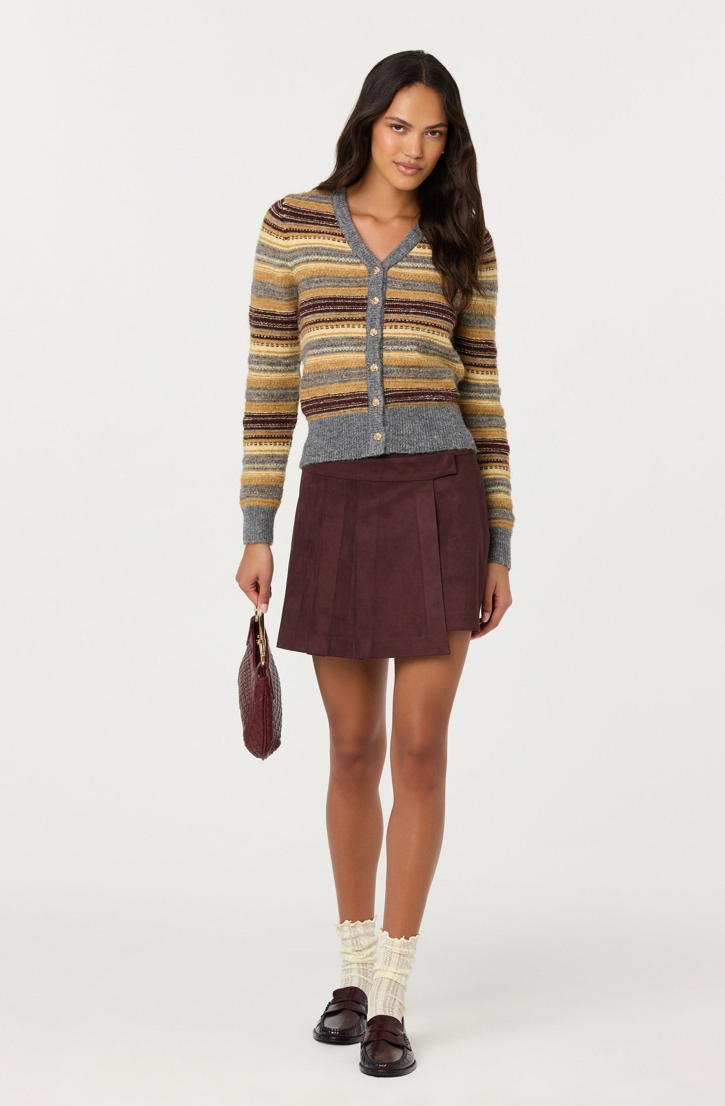 Theodora Faux Suede Pleated Skirt