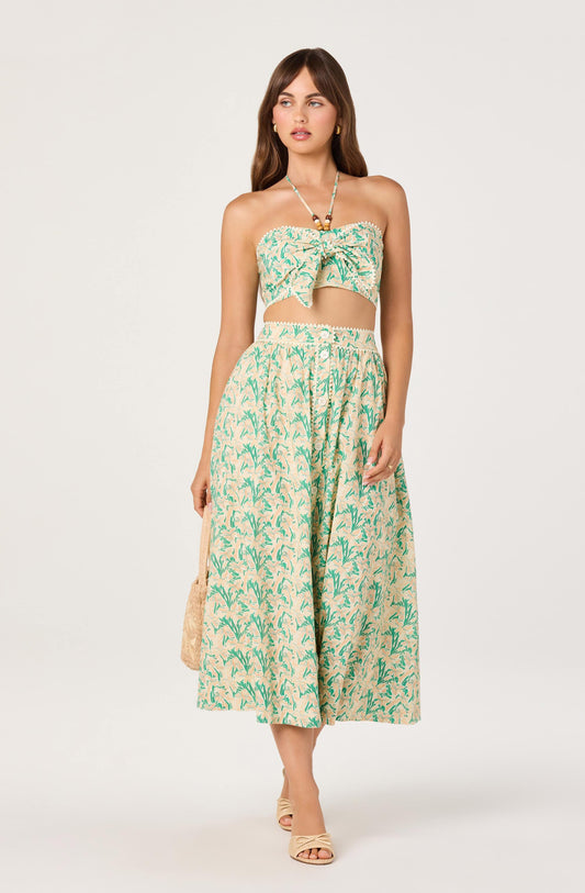 Keesha Button-Front Floral Midi Skirt