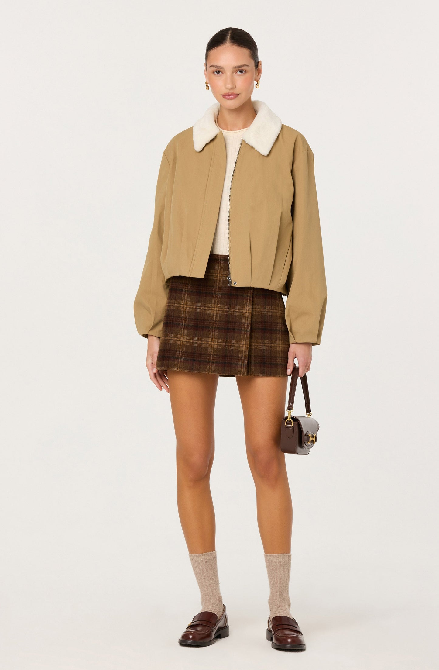 Raevin Faux Fur Collar Bomber Jacket