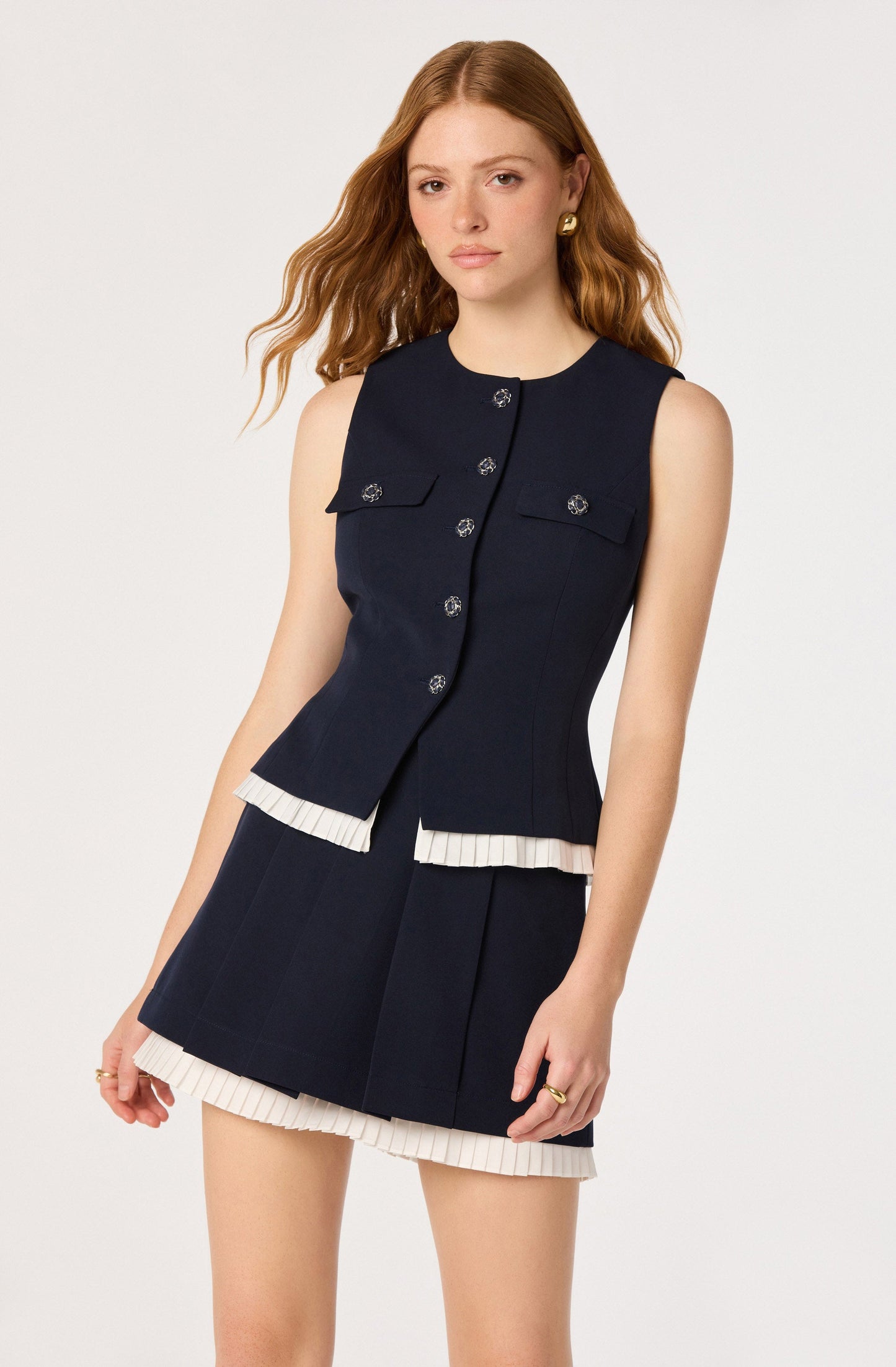Kelson Pleated-Hem Button Vest
