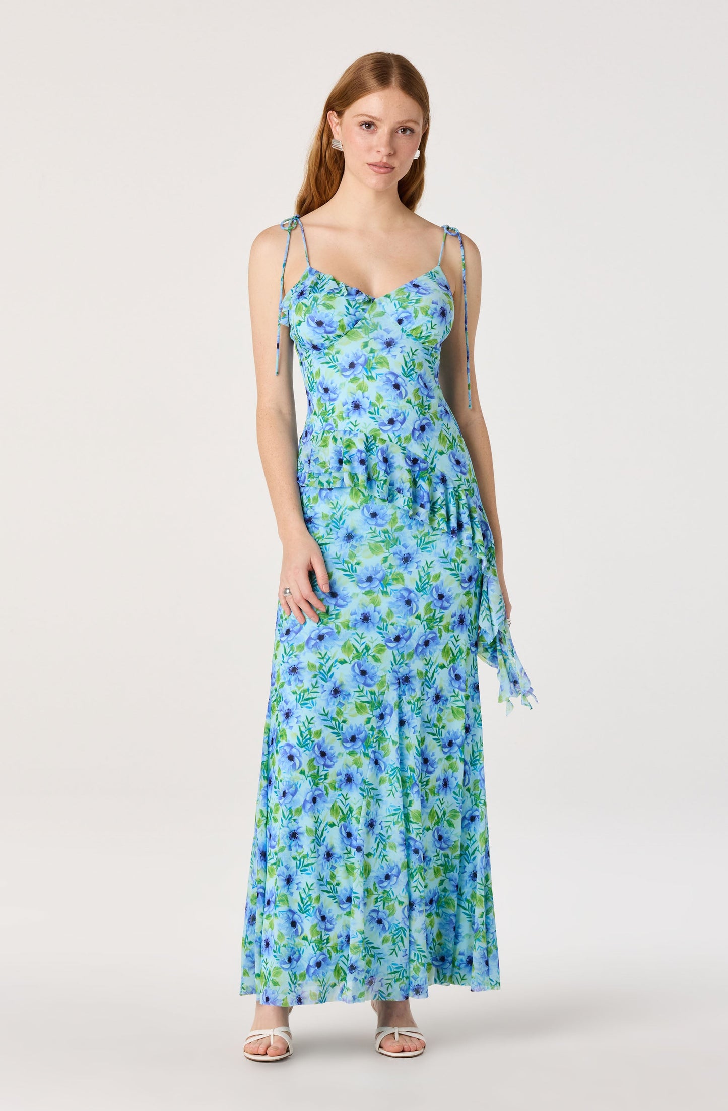 Mejra Floral Ruffle Asymmetric Tank Top
