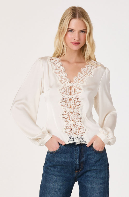 Benoîte Lace Trim Satin Blouse