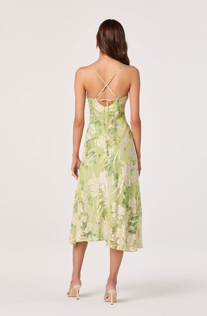 Gaia Burnout Velvet Cowl Midi Dress