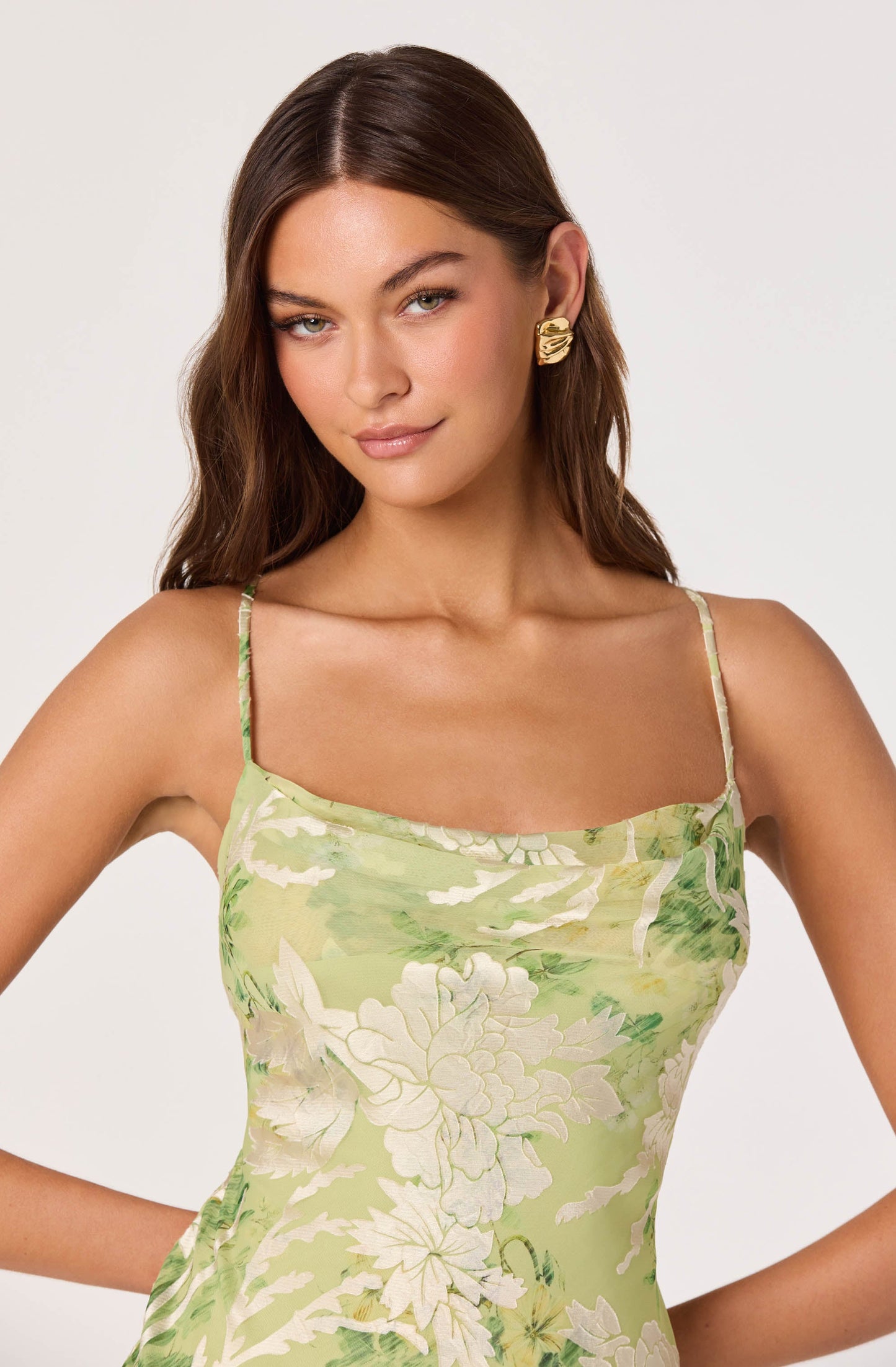 Gaia Burnout Velvet Cowl Midi Dress