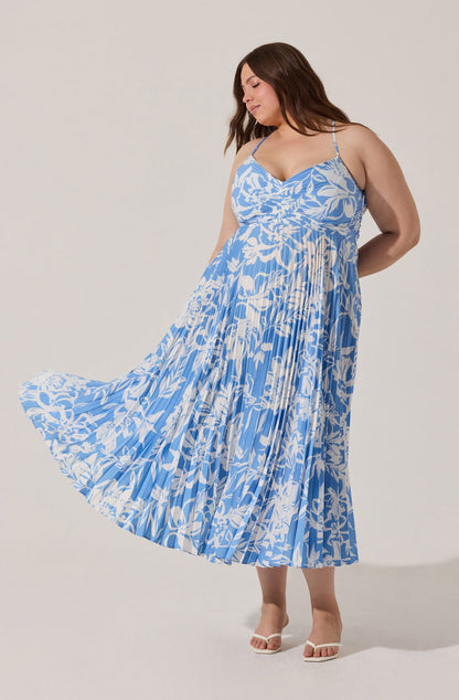 Blythe Floral Plisse Midi Dress PLUS
