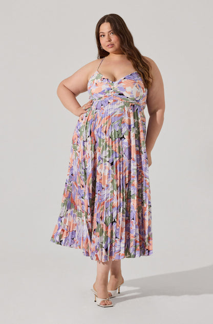 Blythe Floral Plisse Midi Dress PLUS