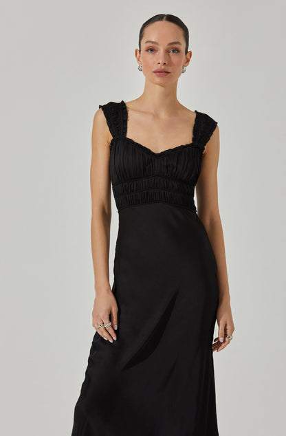 Enola Satin Smocked Midi Dress