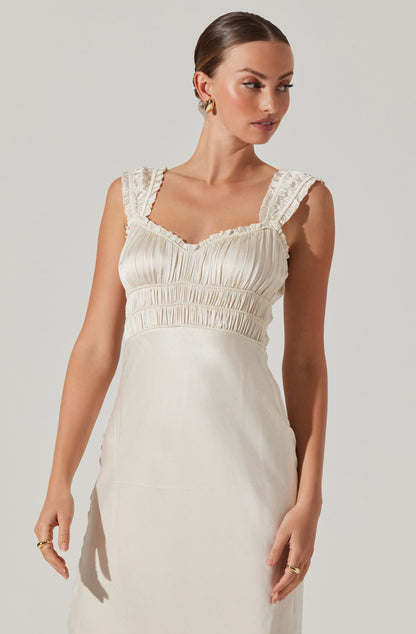 Enola Satin Smocked Midi Dress