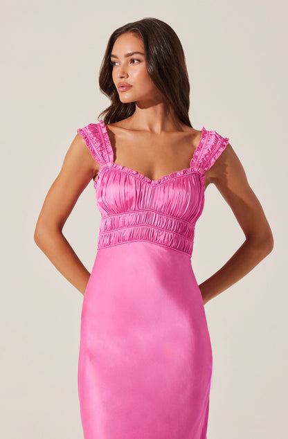 Enola Satin Smocked Midi Dress