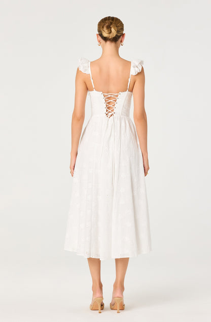 Wedelia Ruffle Strap Eyelet Corset Midi Dress