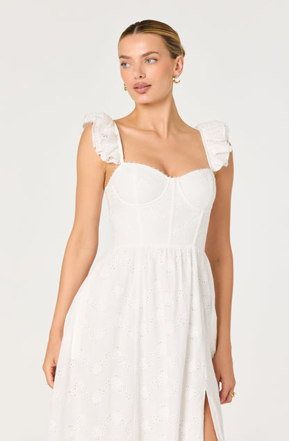 Wedelia Ruffle Strap Eyelet Corset Midi Dress