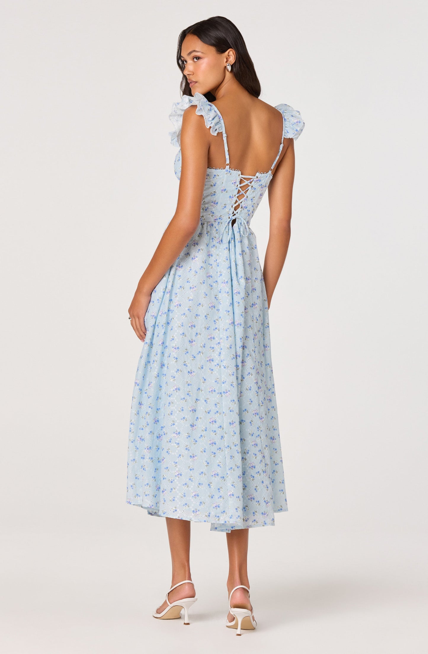 Wedelia Ruffle Strap Eyelet Corset Midi Dress