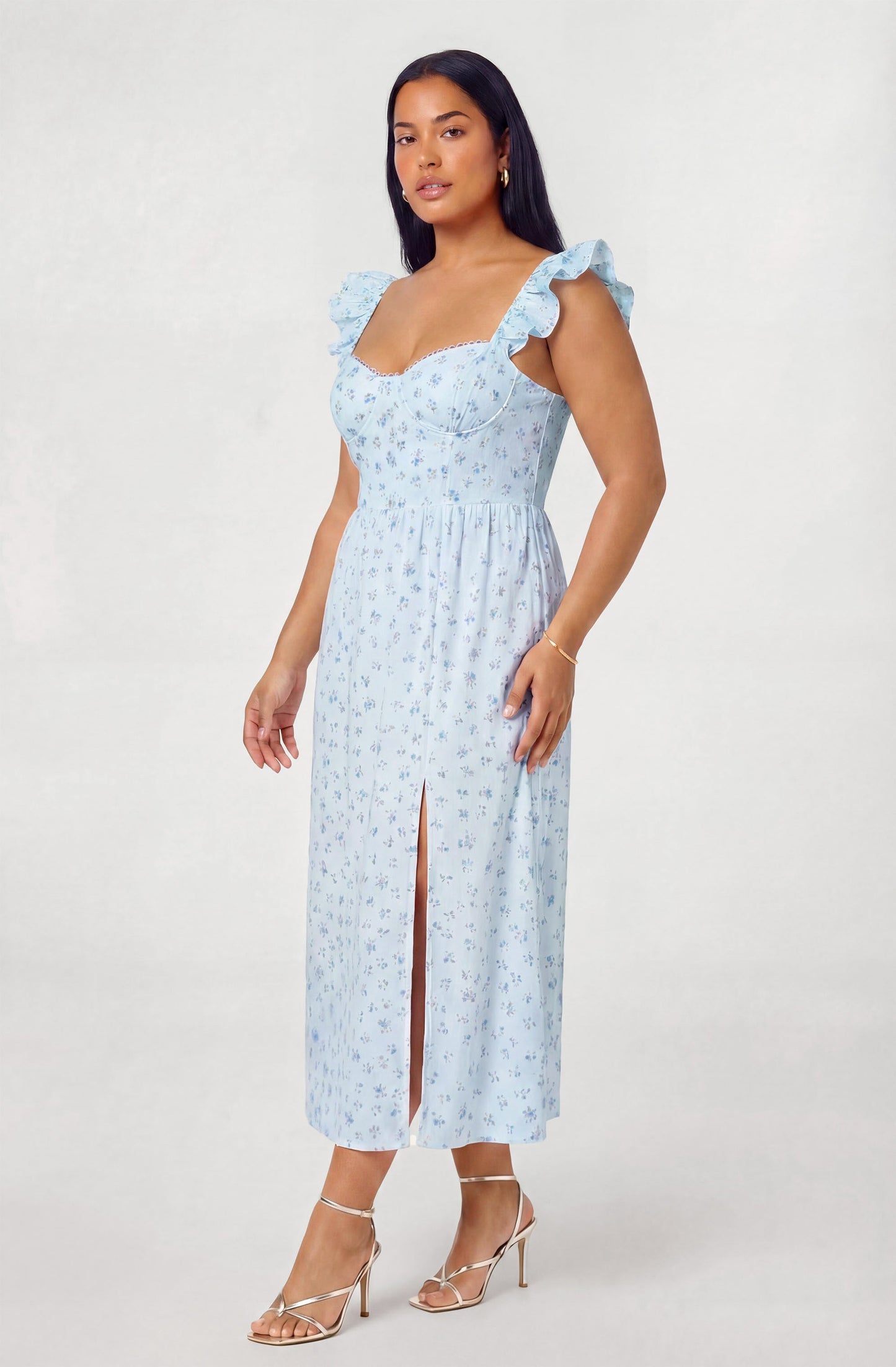Wedelia Ruffle Strap Eyelet Corset Midi Dress