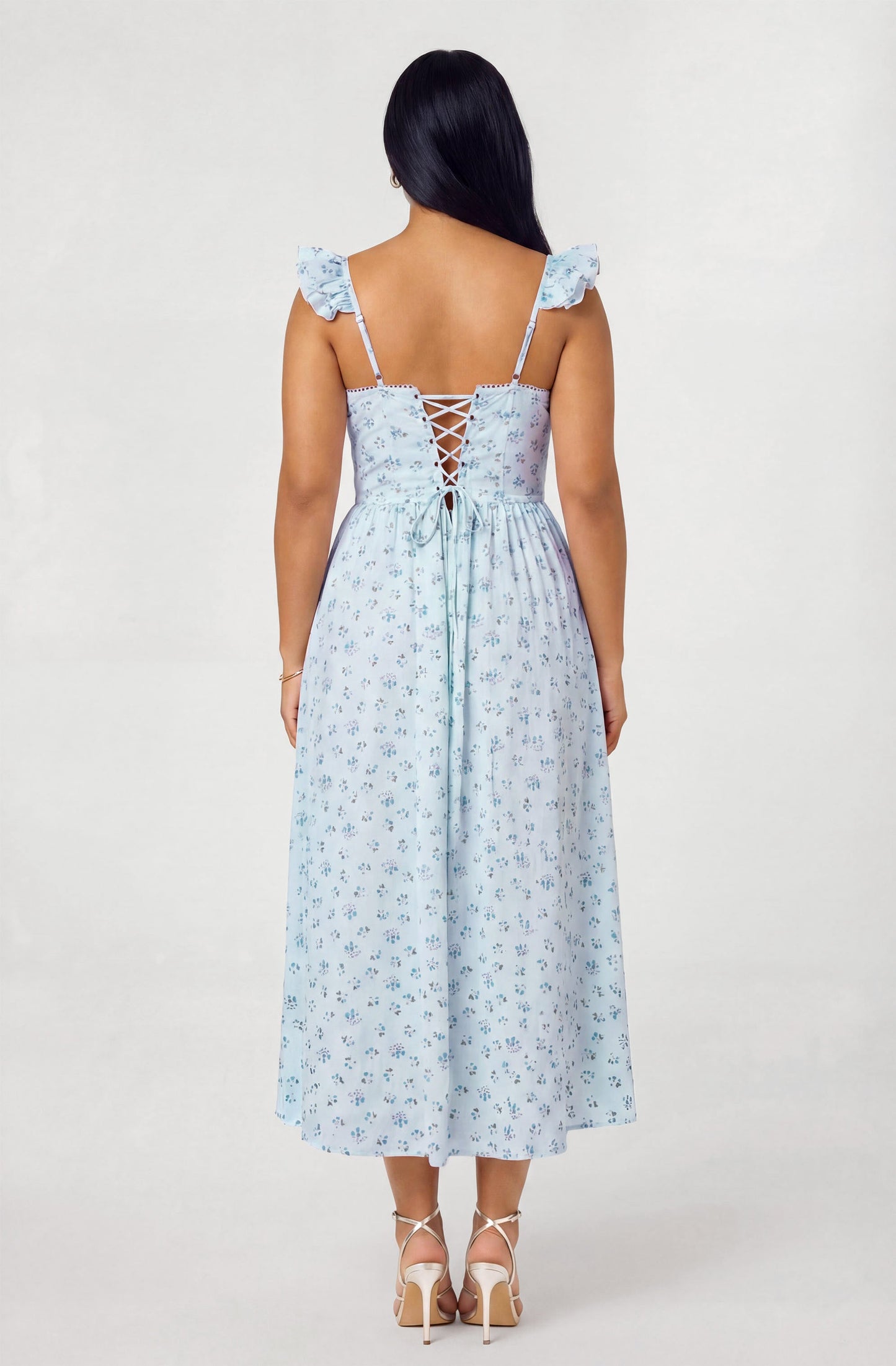 Wedelia Ruffle Strap Eyelet Corset Midi Dress