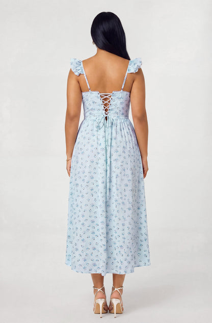 Wedelia Ruffle Strap Eyelet Corset Midi Dress
