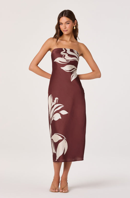 Annabeth Floral Satin Strapless Maxi Dress