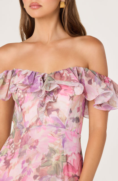 Wilder Off-the-Shoulder Chiffon Maxi Dress