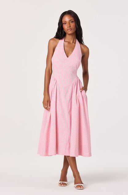 Meana Gingham Halter Midi Dress