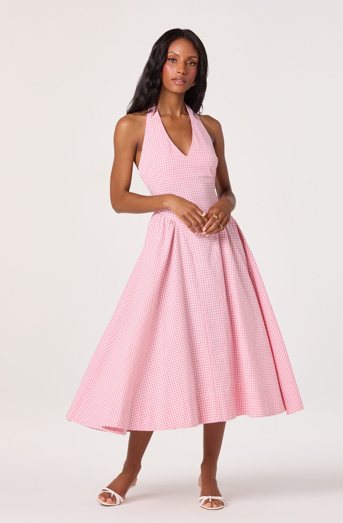 Meana Gingham Halter Midi Dress
