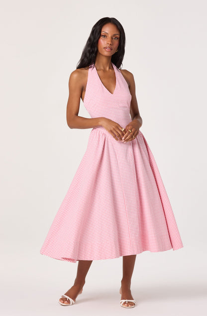 Meana Gingham Halter Midi Dress