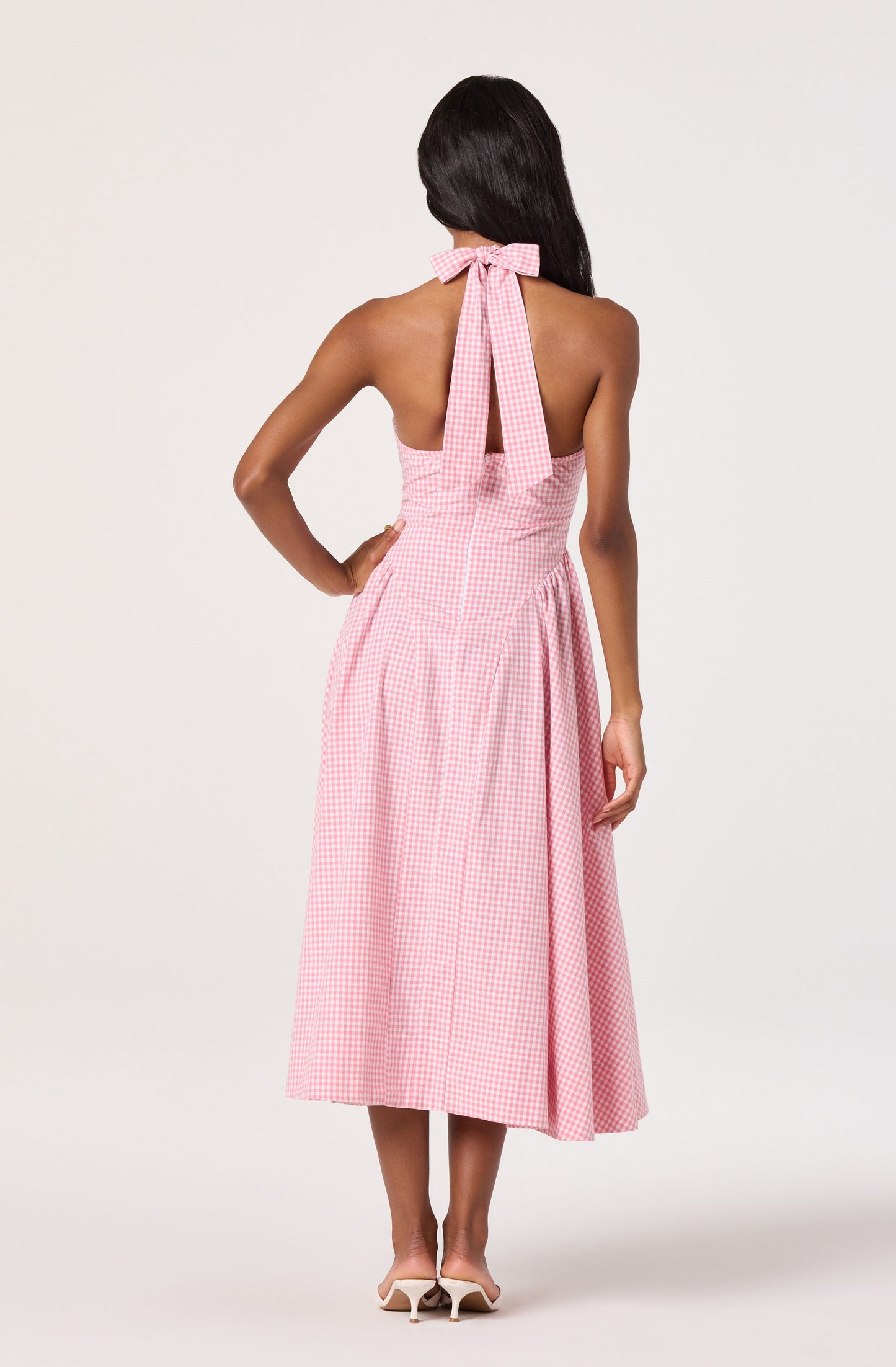 Meana Gingham Halter Midi Dress