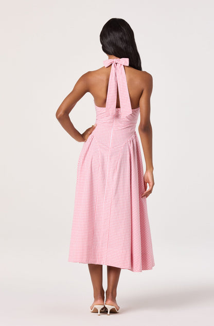 Meana Gingham Halter Midi Dress