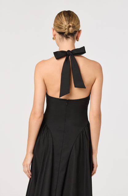 Meana Halter Plunge Drop-Waist Midi Dress