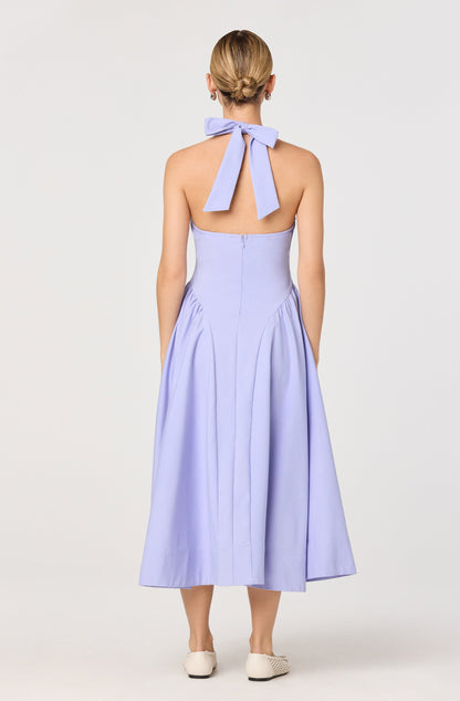Meana Halter Plunge Drop-Waist Midi Dress