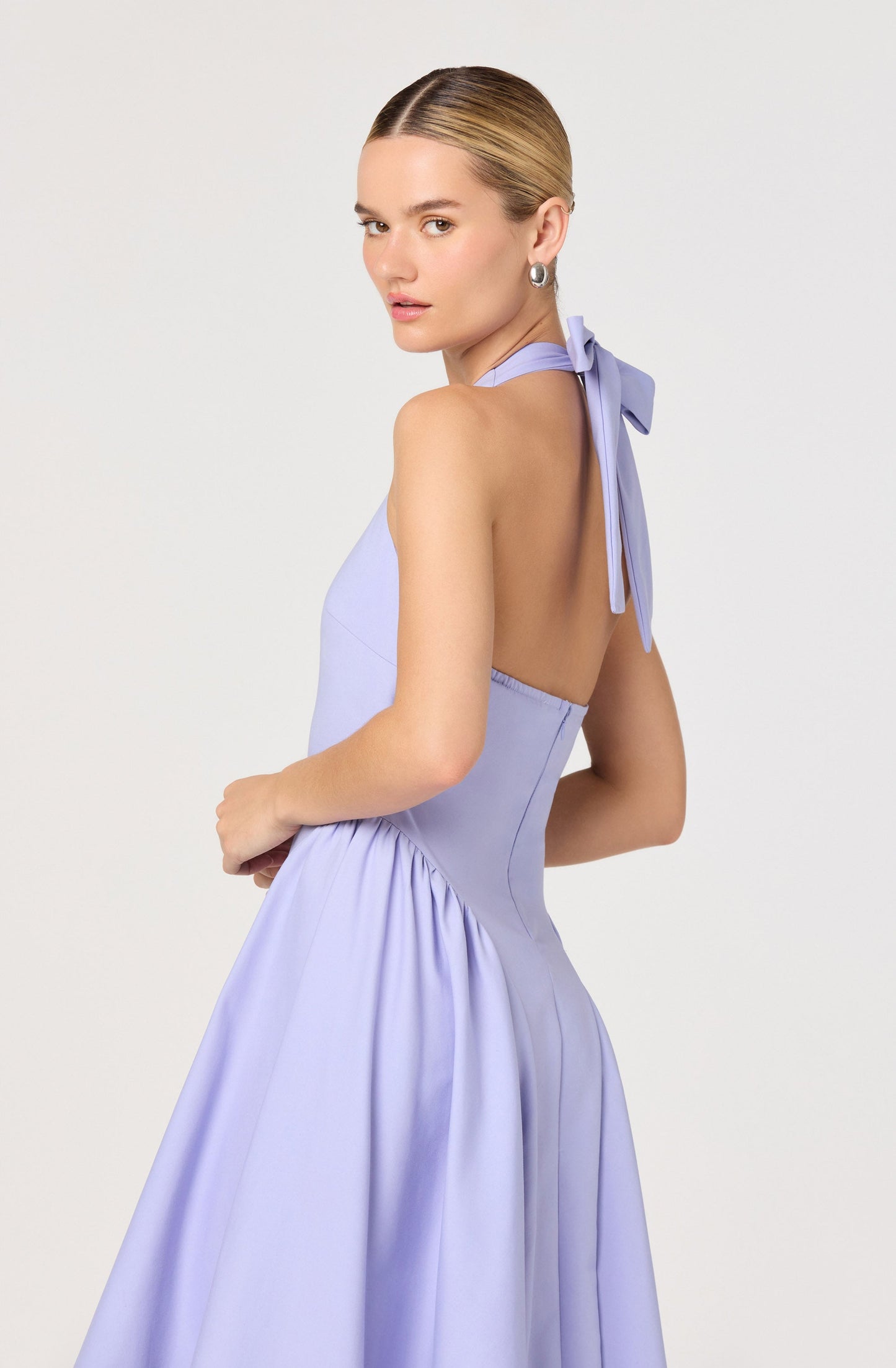 Meana Halter Plunge Drop-Waist Midi Dress