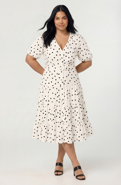 Minnie Polka Dot Tiered Midi Dress