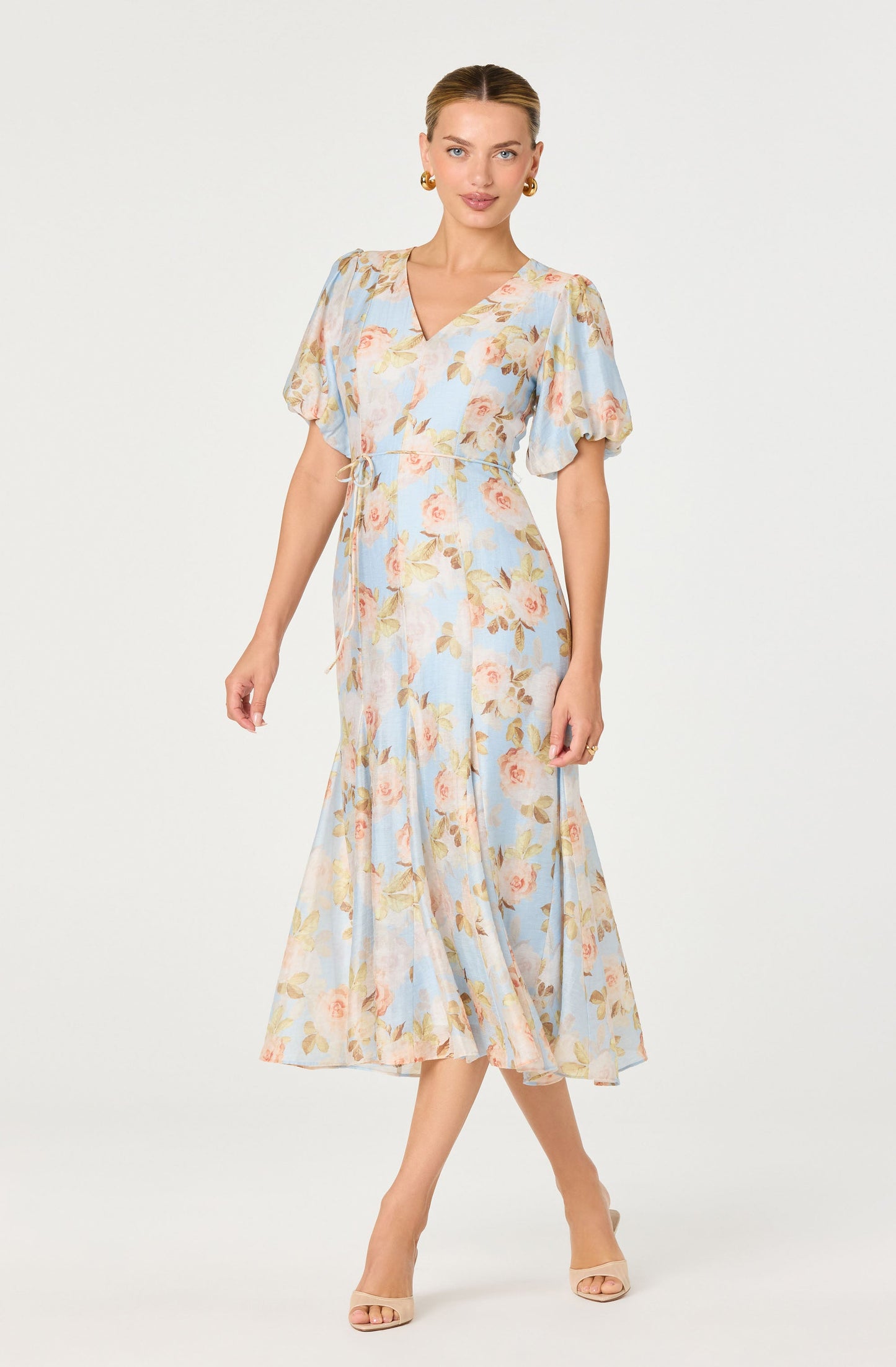Lavena Floral Balloon Sleeve Midi Dress