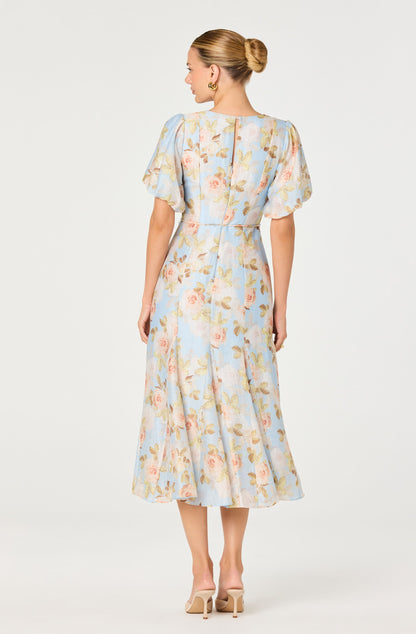 Lavena Floral Balloon Sleeve Midi Dress