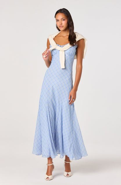 Maeryn Plaid Ruffle Trim Maxi Dress