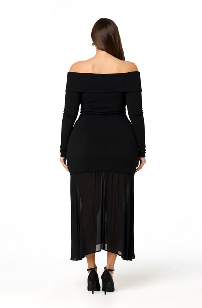Lidia Off-Shoulder Pleated Midi Dress