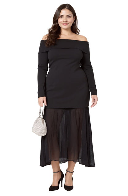 Lidia Off-Shoulder Pleated Midi Dress