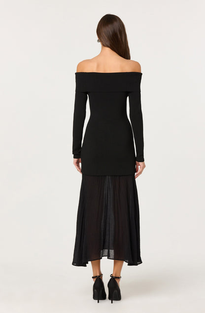 Lidia Off-Shoulder Pleated Midi Dress