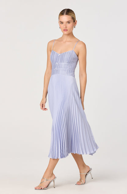 Shionagh Satin Bow-Detail Pleated Midi Dress