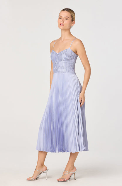 Shionagh Satin Bow-Detail Pleated Midi Dress