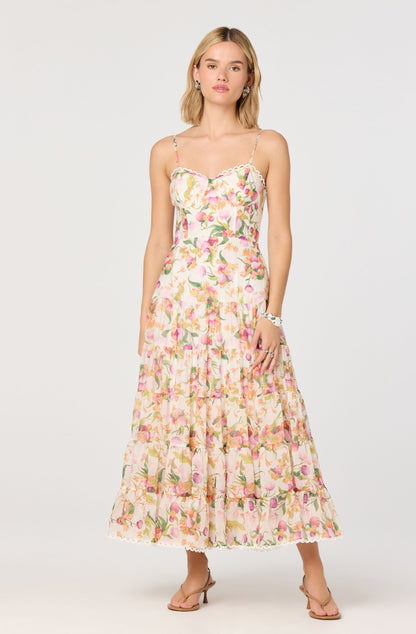 Lianna Floral Scalloped Trim Tiered Maxi Dress