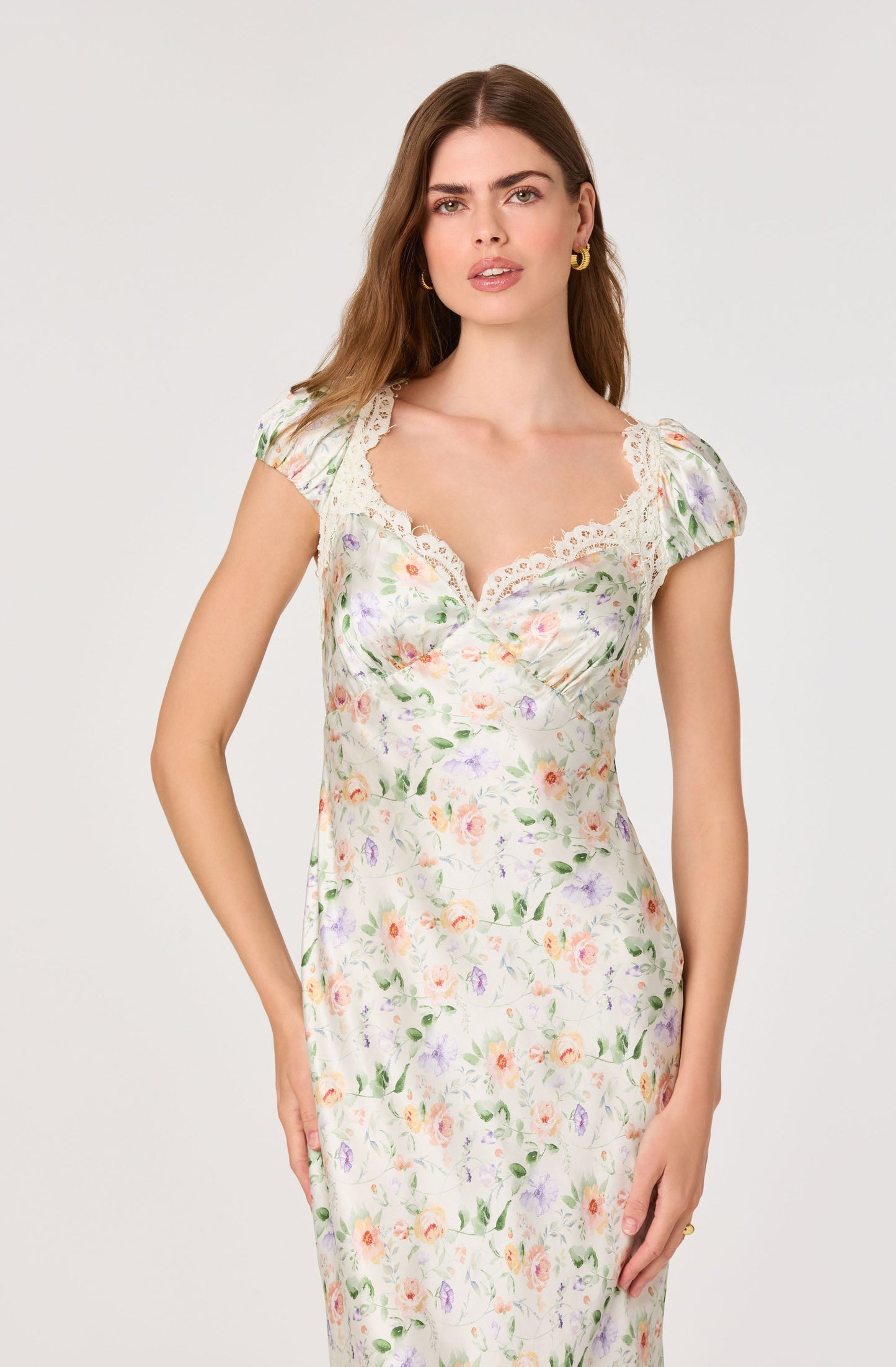 Makaela Puff Sleeve Floral Satin Midi Dress