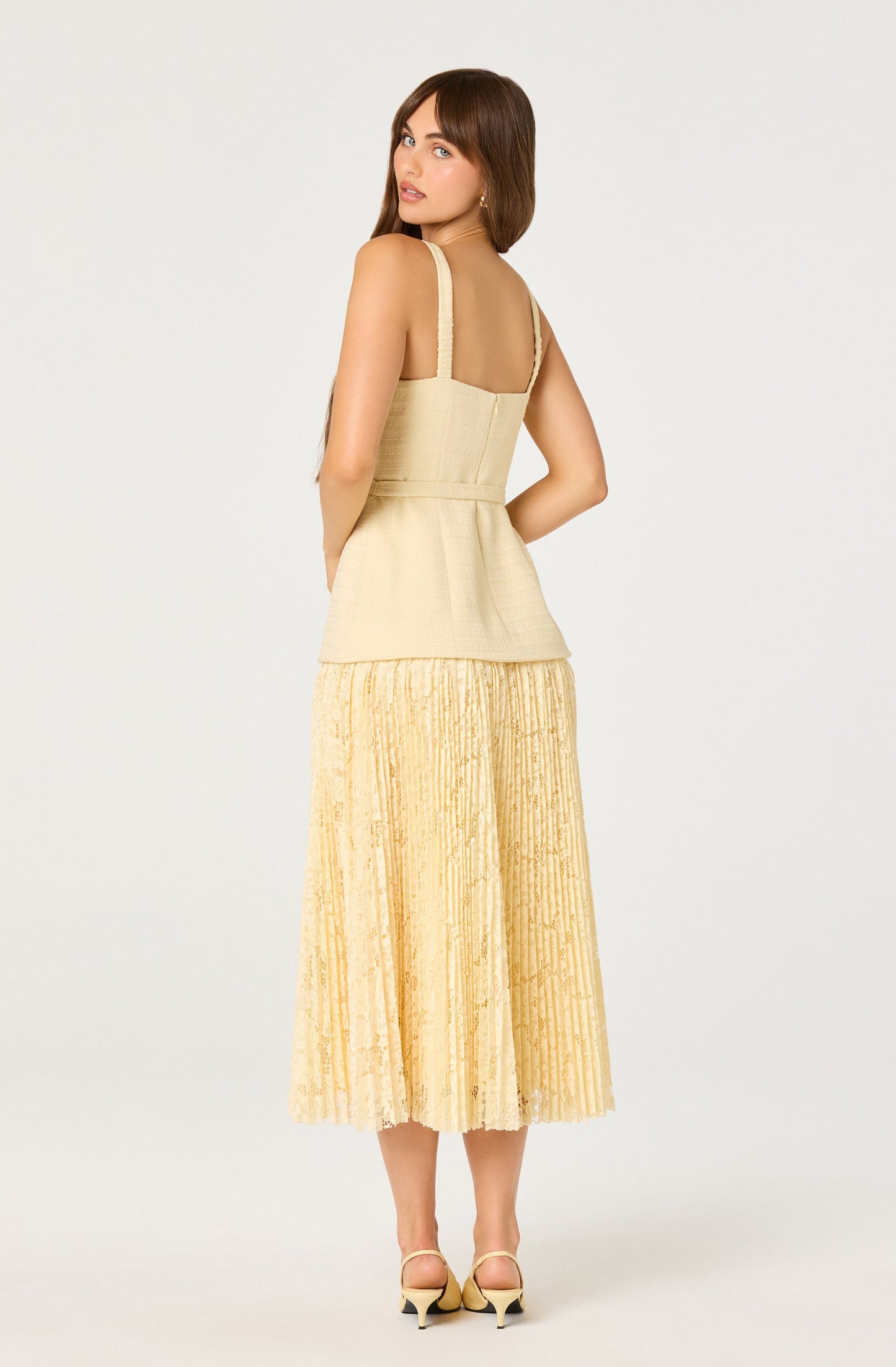 Caitlin Mixed Media Tweed Midi Dress