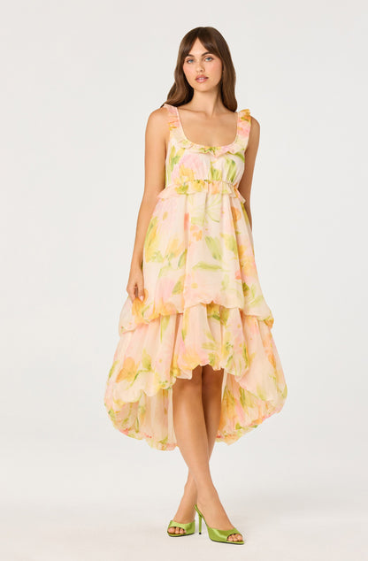Serenidy Floral Ruffle Tiered High-Low Midi Dress