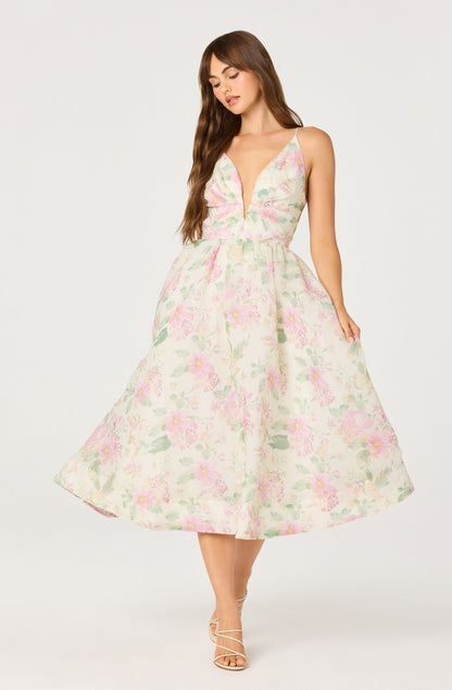 Janna Floral Plunge Midi Dress