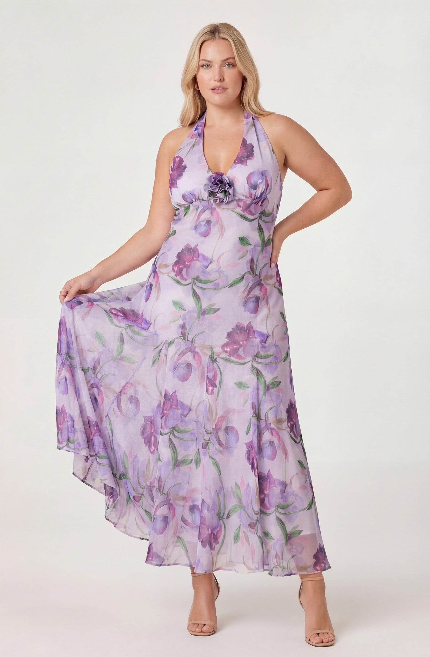 Yasmeen Floral Halter Godet Maxi Dress