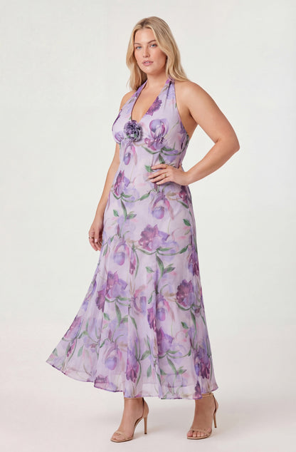Yasmeen Floral Halter Godet Maxi Dress