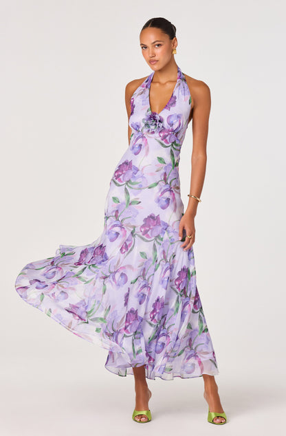 Yasmeen Floral Halter Godet Maxi Dress