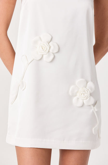 Marigold Satin 3D Floral Mini Dress